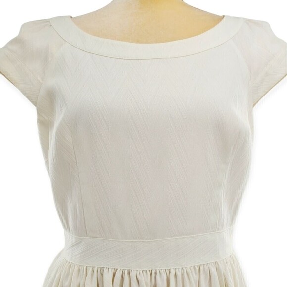 Rachel Zoe Lydia White Textured Cap Sleeve Open Back Pleated A-Line Dress - Picture 6 of 16